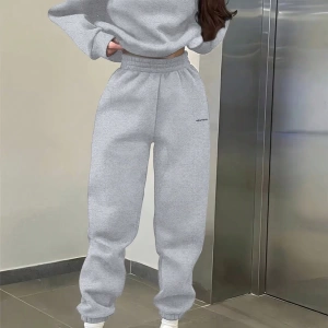 2li Büyük Beden Günlük Harfli Grafik Polar Sweatshirt ve Eşofman Altı Takımı, Sonbah