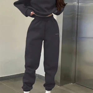 2li Büyük Beden Günlük Harfli Grafik Polar Sweatshirt ve Eşofman Altı Takımı, Sonbah