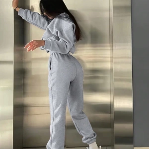 2li Büyük Beden Günlük Harfli Grafik Polar Sweatshirt ve Eşofman Altı Takımı, Sonbah