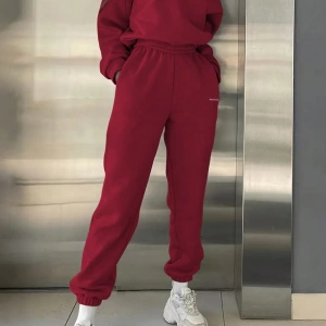 2li Büyük Beden Günlük Harfli Grafik Polar Sweatshirt ve Eşofman Altı Takımı, Sonbah