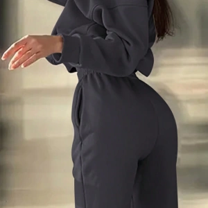 2li Büyük Beden Günlük Harfli Grafik Polar Sweatshirt ve Eşofman Altı Takımı, Sonbah