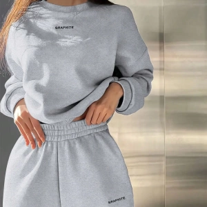 2li Büyük Beden Günlük Harfli Grafik Polar Sweatshirt ve Eşofman Altı Takımı, Sonbah
