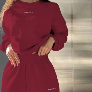 2li Büyük Beden Günlük Harfli Grafik Polar Sweatshirt ve Eşofman Altı Takımı, Sonbah