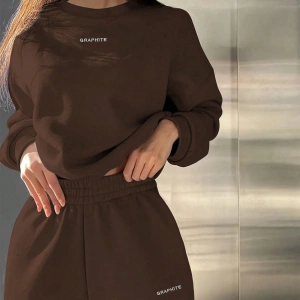 2li Büyük Beden Günlük Harfli Grafik Polar Sweatshirt ve Eşofman Altı Takımı, Sonbah