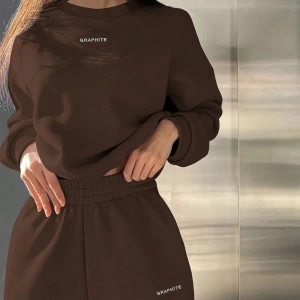 2li Büyük Beden Günlük Harfli Grafik Polar Sweatshirt ve Eşofman Altı Takımı, Sonbah