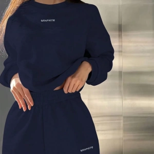 2li Büyük Beden Günlük Harfli Grafik Polar Sweatshirt ve Eşofman Altı Takımı, Sonbah