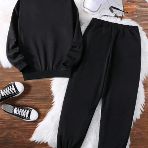 2li Büyük Beden Kadın Günlük New York Harf Baskılı Sweatshirt Ve Eşofman Altı Takımı,