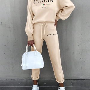 2li Kadın Harf Baskılı Sweatshirt Ve Eşofman Altı Takımı