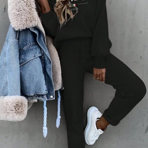 2li Kadın Harf Baskılı Sweatshirt Ve Eşofman Altı Takımı