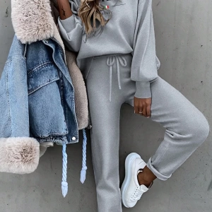 2li Kadın Harf Baskılı Sweatshirt Ve Eşofman Altı Takımı