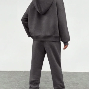 2li Kadın Rahat Basit İngilizce Harfli Kapüşonlu Sweatshirt ve Eşofman Altı Tak