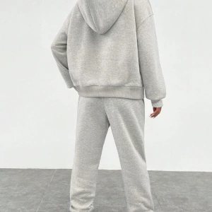 2li Kadın Rahat Basit İngilizce Harfli Kapüşonlu Sweatshirt ve Eşofman Altı Tak