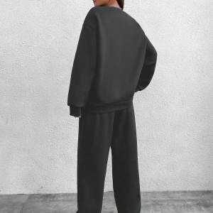 2li Rahat Minimalist Düz Renk Yuvarlak Yaka Sweatshirt Ve Eşofman Altı Takımı