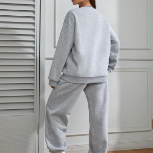 2li Rahat Minimalist Düz Renk Yuvarlak Yaka Sweatshirt Ve Eşofman Altı Takımı