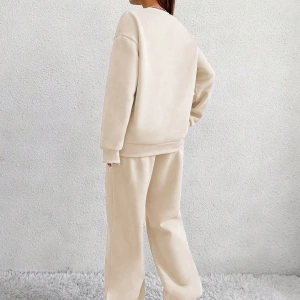 2li Rahat Minimalist Düz Renk Yuvarlak Yaka Sweatshirt Ve Eşofman Altı Takımı