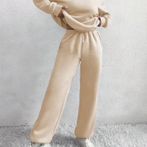 2li Rahat Minimalist Düz Renk Yuvarlak Yaka Sweatshirt Ve Eşofman Altı Takımı