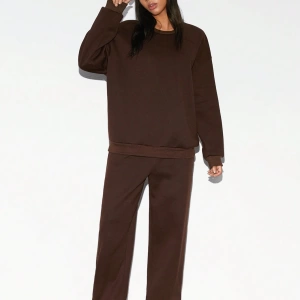 2li Rahat Minimalist Düz Renk Yuvarlak Yaka Sweatshirt Ve Eşofman Altı Takımı