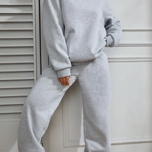2li Rahat Minimalist Düz Renk Yuvarlak Yaka Sweatshirt Ve Eşofman Altı Takımı
