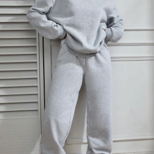 2li Rahat Minimalist Düz Renk Yuvarlak Yaka Sweatshirt Ve Eşofman Altı Takımı