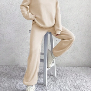 2li Rahat Minimalist Düz Renk Yuvarlak Yaka Sweatshirt Ve Eşofman Altı Takımı