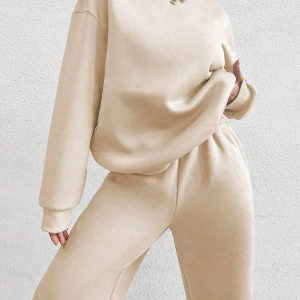 2li Rahat Minimalist Düz Renk Yuvarlak Yaka Sweatshirt Ve Eşofman Altı Takımı