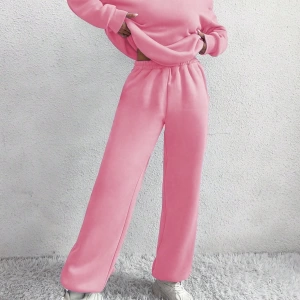 2li Rahat Minimalist Düz Renk Yuvarlak Yaka Sweatshirt Ve Eşofman Altı Takımı