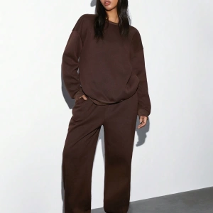 2li Rahat Minimalist Düz Renk Yuvarlak Yaka Sweatshirt Ve Eşofman Altı Takımı