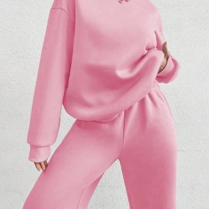 2li Rahat Minimalist Düz Renk Yuvarlak Yaka Sweatshirt Ve Eşofman Altı Takımı