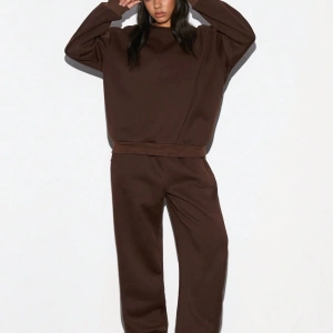 2li Rahat Minimalist Düz Renk Yuvarlak Yaka Sweatshirt Ve Eşofman Altı Takımı