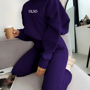 2 Parça Kadın Kapşonlu Sweatshirt ve Bağcıklı Bel Cepli Eşofman Altı Takımı, Günlük Sp