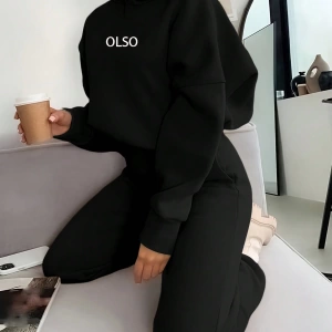 2 Parça Kadın Kapşonlu Sweatshirt ve Bağcıklı Bel Cepli Eşofman Altı Takımı, Günlük Sp