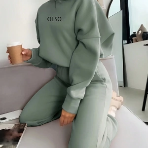 2 Parça Kadın Kapşonlu Sweatshirt ve Bağcıklı Bel Cepli Eşofman Altı Takımı, Günlük Sp