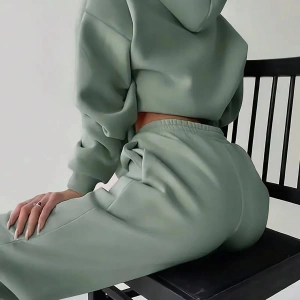 2 Parça Kadın Kapşonlu Sweatshirt ve Bağcıklı Bel Cepli Eşofman Altı Takımı, Günlük Sp