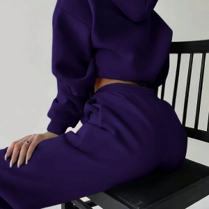 2 Parça Kadın Kapşonlu Sweatshirt ve Bağcıklı Bel Cepli Eşofman Altı Takımı, Günlük Sp