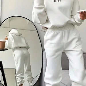 2 Parça Kadın Kapşonlu Sweatshirt ve Bağcıklı Bel Cepli Eşofman Altı Takımı, Günlük Sp