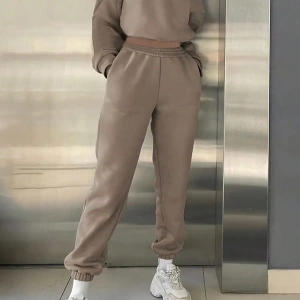 2 Parça Kadın Kapşonlu Sweatshirt ve Bağcıklı Bel Cepli Eşofman Altı Takımı, Günlük Sp