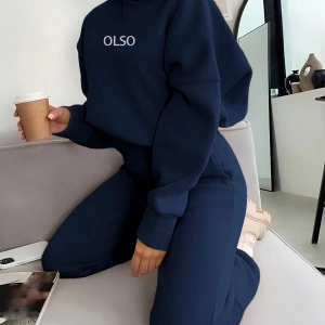 2 Parça Kadın Uzun Kollu Kapüşonlu Sweatshirt Cepli ve Yüksek Bel Kloş Pantolon