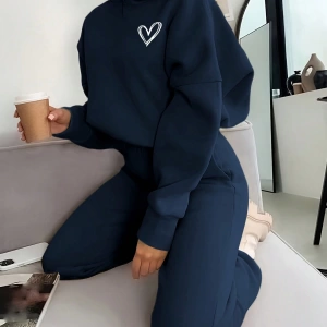 2 Parça Kadın Uzun Kollu Kapüşonlu Sweatshirt Cepli ve Yüksek Bel Kloş Pantolon