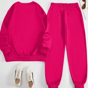2 Parça Set Büyük Beden Kadın Harf Baskılı Mürettebat Yaka Uzun Kollu Sweatshirt Ve Eş