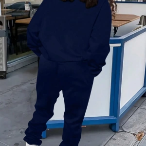 2 Parça Set Büyük Beden Kadın Harf Baskılı Mürettebat Yaka Uzun Kollu Sweatshirt Ve Eş