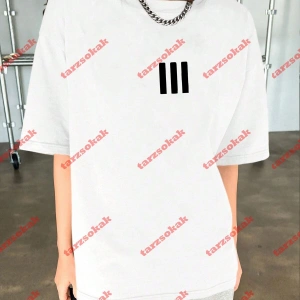 3 Çizgi Baskılı Beyaz Erkek Tshirt Beyaz