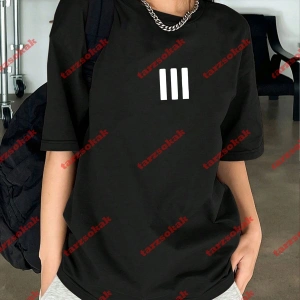 3 Çizgi Baskılı Beyaz Erkek Tshirt Beyaz