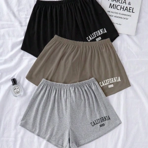 3 Renk Karışık Harfli Baskılı Elastik Bel Günlük Pantolon