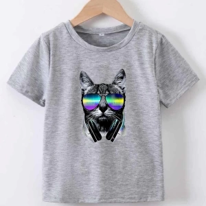 KOD:VSK Gri-melanj Çocuk T-shirt KİDS-DJ-KEDİ-