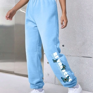 Letter & Butterfly Print Elastic Waist 4 Mevsim Eşofman