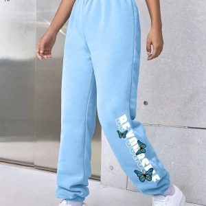 Letter & Butterfly Print Elastic Waist 4 Mevsim Eşofman