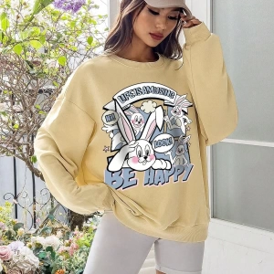 Tavşan ve Harf Grafikli Düşük Sweat