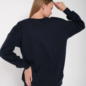 Kadın Lacivert Galaksi Baskılı Bisiklet Yaka Oversize Sweatshirt galaksibaskı