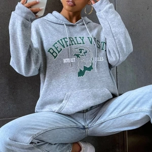 Unisex Gri Beverly Vista Baskılı Kapüşonlu Oversize Sweatshirt gribvrlyvst