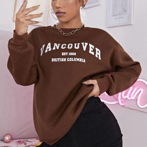Unısex Kahverengi Vancouver Est 1886 Baskılı Bisiklet Yaka Sweatshirt khvest1886